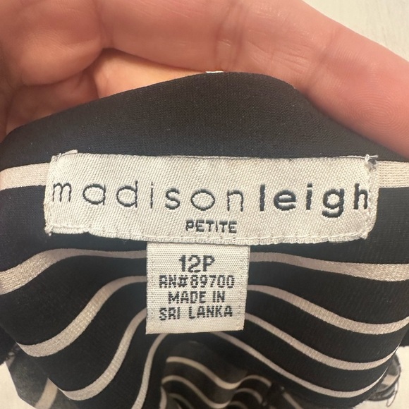 Madison Leigh Petite 12P Striped Floral Dress Black White Pink Cap Sleeve - Picture 4 of 9